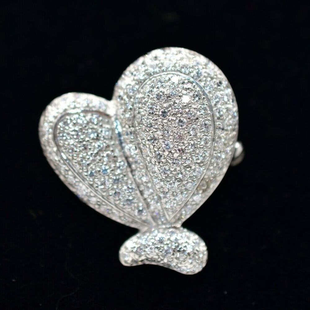 Vintage Crystal Balloon Heart Pin Brooch 925 Sterling Silver